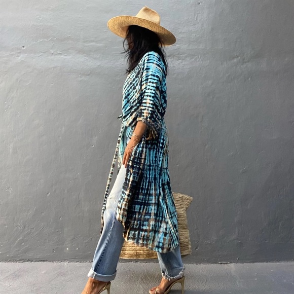 Tie Dye Boho Swim Coverup Kimono Wrap Casual Robe - Picture 3 of 10